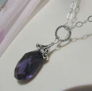 amethyst-violett Quarz Kristall Ketten-Anhänger 925 Silber NEU UNIKAT Perlkappe - Bild 1 von 7