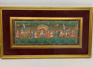 Quadro miniatura indiano vintage Mughal regina re processione viaggiatrice incorniciato - Foto 1 di 9