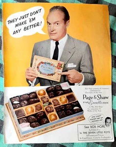 ANNUNCIO CIOCCOLATINI PAGE & SHAW DA SABATO SERA POST 7 MAGGIO 1955 BOB HOPE TIE IN - Foto 1 di 2