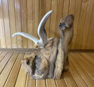 Gabbiano vintage dipinto a mano atterraggio su legno deriva - anni 90 - Foto 1 di 7