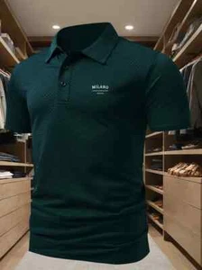 Maglia Golf Uomo Manica Corta Stampa Milano, Business Casual Comoda Top per Tennis - Foto 1 di 9