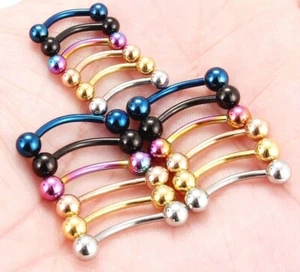 14g 8mm-16mm Extra Long Curved Eyebrow Bar Snake bite Body Piercing Jewelry Ring - Picture 1 of 4