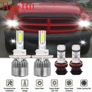 For Dodge Dakota 2005-2009 6000K LED Headlight Hi/Lo+Fog Light 4 Bulbs Combo Kit - Picture 1 of 12