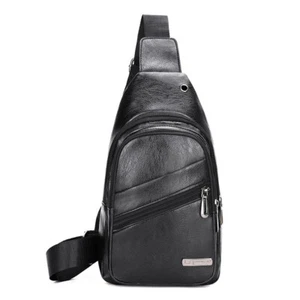 Mens Chest Crossbody Bag Leather Shoulder Bag Waterproof Single Backpack - Picture 1 of 10