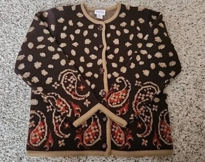 ЖЕНСКИЙ темно BRown / красный кнопка кардиган свитер - кристалл Кобе - размер маленький - Изображение 1 из 4