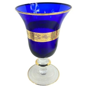 Calice bicchiere vino blu cobalto e oro DORATO Art Nouveau dorato 6,25” vintage - Foto 1 di 11