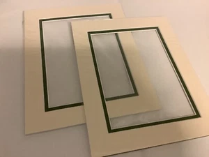 2 x 10" by 8" DOUBLE EDGE BEIGE DARK GREEN PHOTO MOUNTS HOLD PHOTO size 8” x 6” - Picture 1 of 9