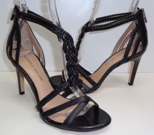 Antonio Melani Size 7.5 M QUESTA Black Leather Braided Sandals New Women's Shoes - Picture 1 of 18
