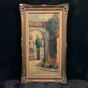 Vintage French Original Expressionism Cityscape Oil on Canvas "Riviera Fantasy" - Picture 1 of 10