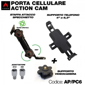 Porta cellulare o action cam universale attacco specchietto snodo lungo  - Picture 1 of 12