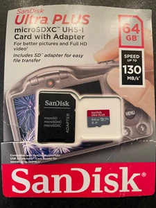 SanDisk Ultra PLUS microSDHC UHS-1 Card with Adapter 64GB - Picture 1 of 2