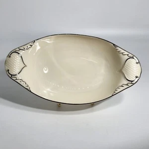 Lenox Vintage Ceramic Oval Serving Dish With Silver Trim and Textured Handles - Picture 1 of 10