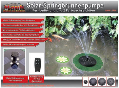 Mauk Solar Springbrunnen Wasserfontaine Teichpumpe Wasserspiel Garten Brunnen - Bild 1 von 4