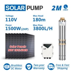 3inch Deep Well Solar Bore Pump 110V 2HP Submersible DC + MPPT Controller 180m - Picture 1 of 11