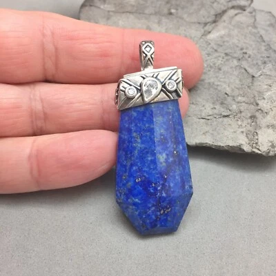Silpada Sky Stone Faceted Lapis Lazuli Sterling Silver Pendant 2 1/4" Large 22gr - Image 1 of 4