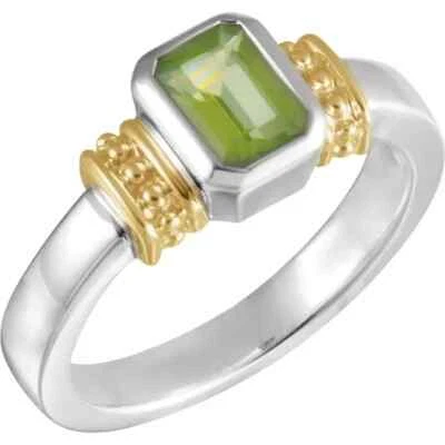 Natural Peridot Solitaire Ring In Sterling Silver & 14K Yellow Gold - Image 1 of 2