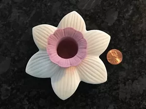 Portacandele ceramica vintage fiore singolo narciso rosa centro primavera Pasqua - Foto 1 di 3