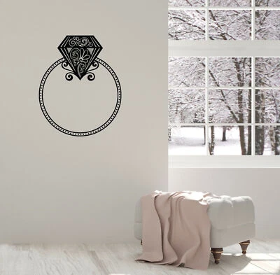 Vinyl Decal Wall Sticker Wedding Ring with Diamond Bride Room Decor (n1468) - Image 1 of 3