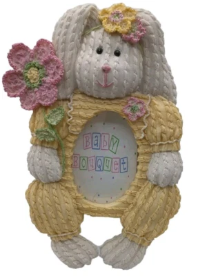 Chenille Bunny Rabbit Photo Frame Baby Girl Nursery Pastels Vintage Foto 1 de 4