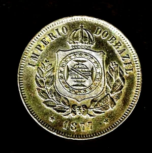 1877 Imperio Do Brazil, 200 Reis coin (KM#478) in cu-ni composition at A.U. + - Picture 1 of 2