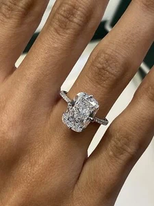 Solitaire Engagement Ring 4.35ct Cushion Lab-Created Diamond E-F/VS1 14k Gold - Picture 1 of 12