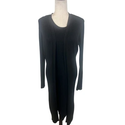 Magaschoni черный свитер платье кардиган двойной комплект ребристый трикотажа Midi размер средний - Изображение 1 из 4