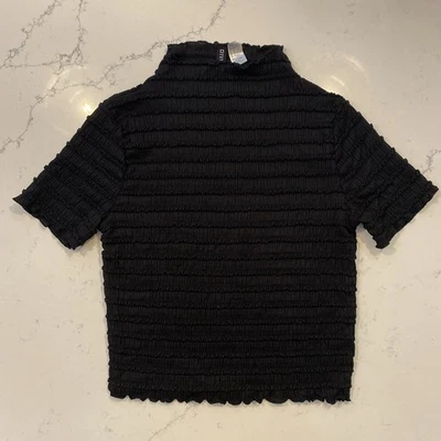 H & M разделенный блузка женщин черный оборки нарядный повседневный Топ насмешливый шеи короткий рукав - Изображение 1 из 4