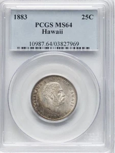 1883 25c KINGDOM OF HAWAII King KaIakaua I Silver Quarter PCGS MS64 - Picture 1 of 4