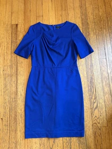 Ann Taylor Dress Womens 8 Cobalt Blue Pleated Neck Sheath Short Sleeve Office - Picture 1 of 7