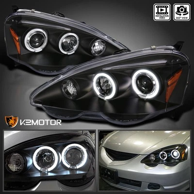Fits 2002-2004 Acura RSX Black LED Halo Projector Headlights Lamps Left+Right - Image 1 of 4