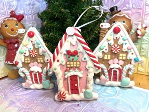 3 glitzernde Lebkuchenhaus Ornamente Zuckerstange Candyland Ornamente U16c - Bild 1 von 10
