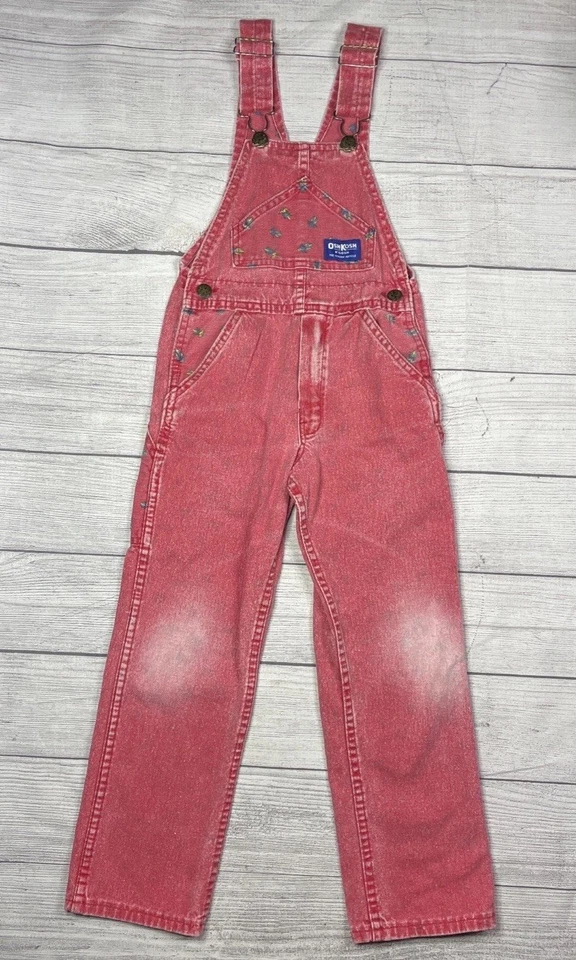 Mono de mezclilla de colección años 90 para niños Osh Kosh B'Gosh rojo lavado ácido motocicleta motociclista 5 EE. UU. Foto 1 de 4