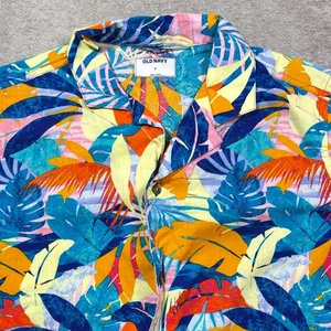 Old Navy Herren Medium Button Down Hemd Kurzarm Tropical Crazy Multi FL - Bild 1 von 10