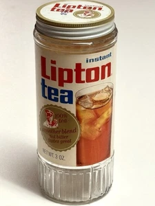 Vintage 1970er Glas Lipton Instant Tee 3 Unzen Größe 8" hoch leerer Behälter - Bild 1 von 9
