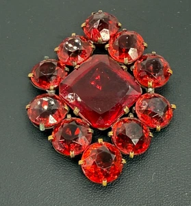VTG Red Glass Rhinestone Pendant Bezel Set Art Deco Style Estate Find Czech?? - Picture 1 of 4