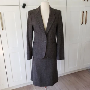 Wool Blazer Skirt Suit Set Womens Alcott Andrews Ashley Brooke Brown - Picture 1 of 15