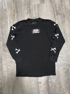 Badwood 3 Skulls Black Thermal Long Sleeve Crew Shirt Size Small - Picture 1 of 4