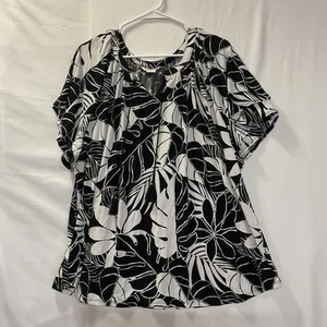 Allison Daley Women Floral Top Blouse Boho Plus Size 3X Black White - Picture 1 of 11