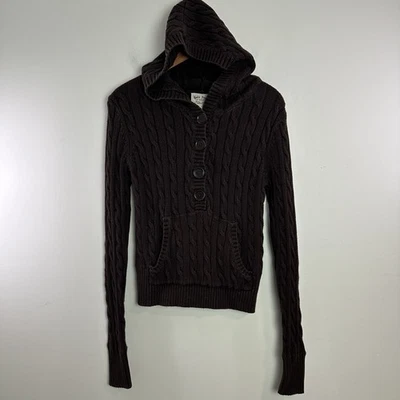 Suéter com capuz feminino Ralph Lauren malha cabo botão pequeno Preppy Y2K - Imagem 1 de 4