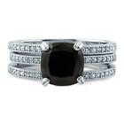 BERRICLE Sterling Silver Solitaire 3ct Black Cushion CZ Stackable Ring Set