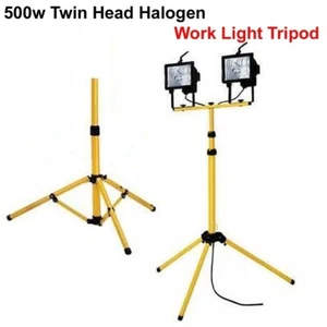 500w Twin Head Telescopic Halogen Floodlight Work Site Flood Light Tripod Stand - Picture 1 of 6