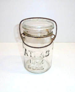 Antique ATLAS E-Z Seal Clear Glass Canning Mason Jar Pint Metal Bail Glass Lid - Picture 1 of 8