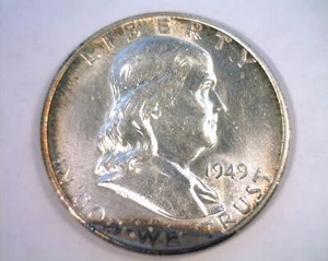 1949-S FRANKLIN HALF DOLLAR CHOICE ABOUT UNCIRCULATED CH. AU ALBUM RIM TONING - Picture 1 of 2