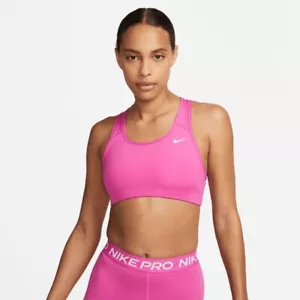 Nuevo con etiquetas sujetador deportivo Nike Swoosh impacto medio dri-Fit rosa/blanco XS - Imagen 1 de 2