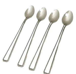 Rogers Co Stainless Korea 4 Ice Tea Spoons Front Beaded Edge Vintage - Picture 1 of 5