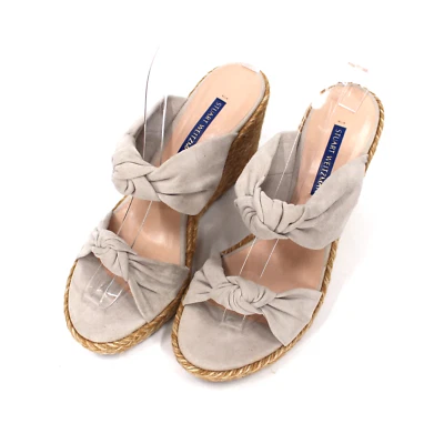 Stuart Weitzman Sarina Tan Suede Knotted Espadrille Wedge Sandals Heeled Shoe - Image 1 of 4