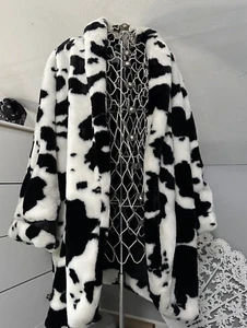Stella McCartney Full Faux Fur Coat - Large Black White Animal Print - Picture 1 of 12