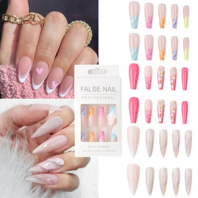 24pc 3D False Nail Medium Coffin French Gradient Acrylic Press on Nails Manicu ш - Image 1 of 4