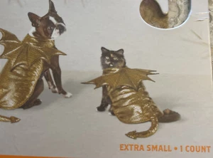 Hund Katze Haustier Metallic Gold Drache Kostüm Outfit Gr. XS GOLD Halloween Party NEU - Bild 1 von 5