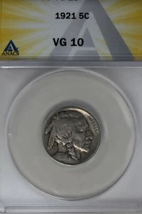 1921  .05   ANACS   VG 10   Buffalo Nickel, Indian Nickel, 5 Cent Piece - Picture 1 of 2